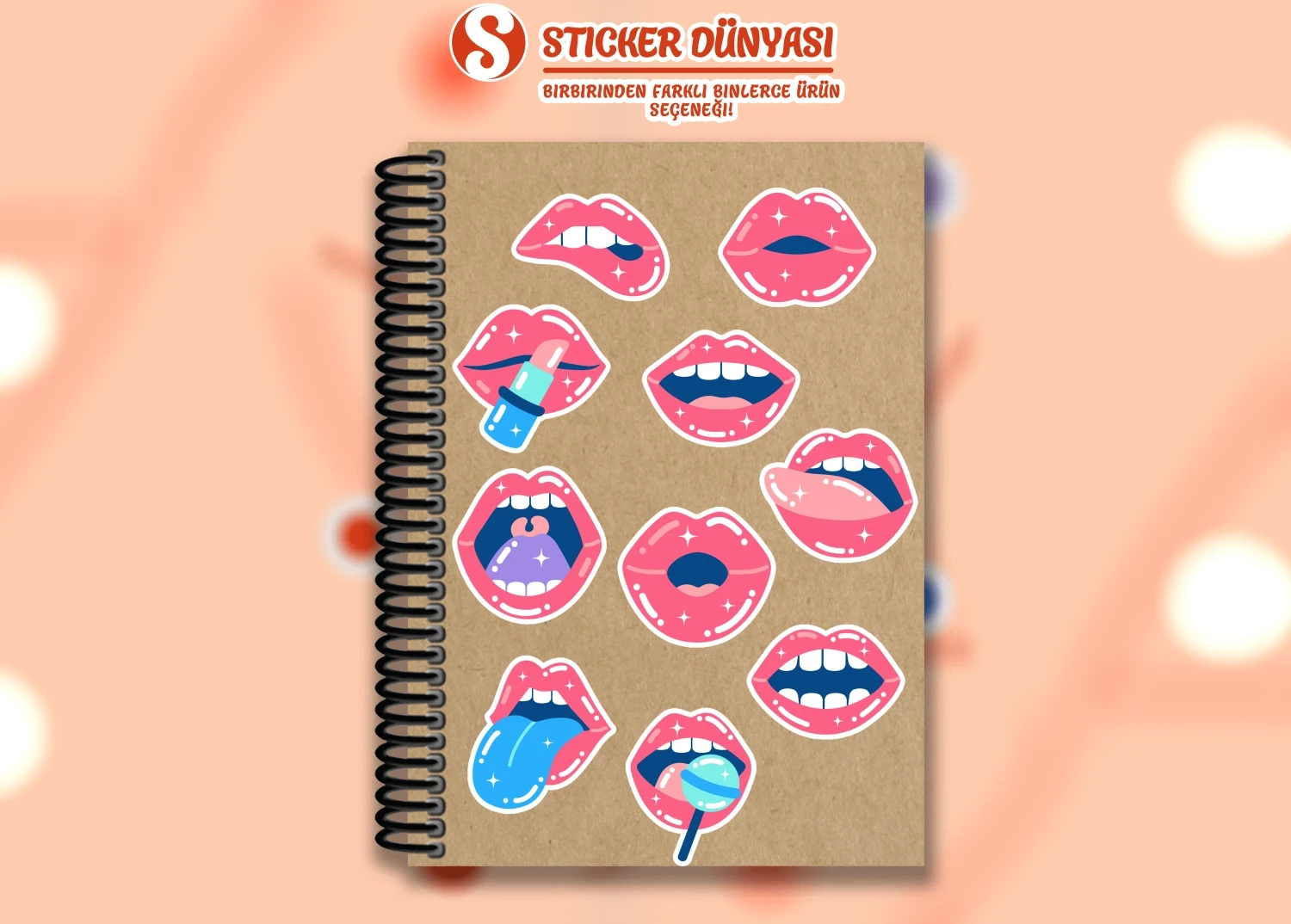 Parlak Pembe Dudak Tasarımı Sticker Koleksiyonu (Pembe-Dudak1) görsel 3